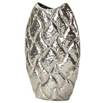 Florero Decorativo Metal Plateado 25x12x39 cm - Pieza Elegante para el Hogar