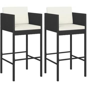 Taburetes de cocina con cojines 2 uds ratán sintético negro, sillas de bar, taburete de mostrador