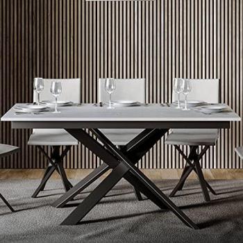 Mesa extensible Ganty 90x160/220 cm fresno blanco con borde antracita