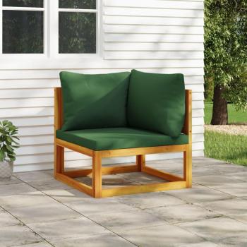 Sofá esquinero modular de madera maciza de acacia con cojines verdes vidaXL