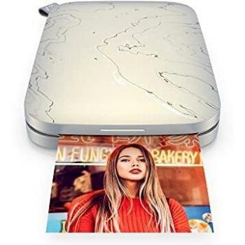 HP Sprocket Impresora fotográfica instantánea portátil de 5.8x8.7 cm, Imprima imágenes en papel adhesivo ZINK desde sus dispositivos iOS y Android, Blanco