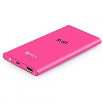 iKits (Qualcomm certificado) de carga rápida 3.0 Ultra Power Bank 5000mAh delgado externos Extended Batería de entrada: QC3.0, Salida: CC + inteligentes para iPhone / iPad, Samsung Galaxy Nexus Google y más fucsia + Cable