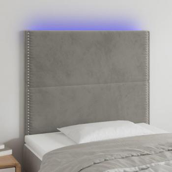 Cabecero LED gris claro en terciopelo con dimensiones 80x5x111/128 cm