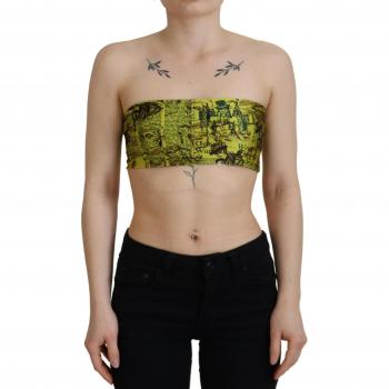 Yellow Graphic Print Nylon Strapless Cropped Top - IT38|XS