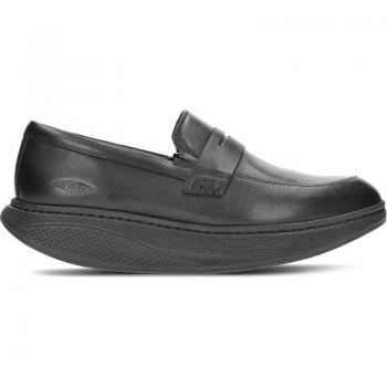 MBT Asante 7 Men's Black Full Grain Leather Slip-On Moccasins with Curved Sole