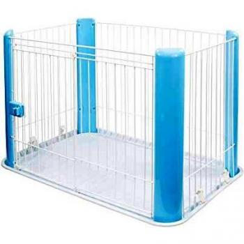Parque para perros y gatos con puerta de cerradura, 60 cm, azul, para interiores y exteriores