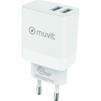 Cargador de Pared Muvit For Change 2 USB-A 3.4A/18W Blanco, Universal, Entrada 100V-240V