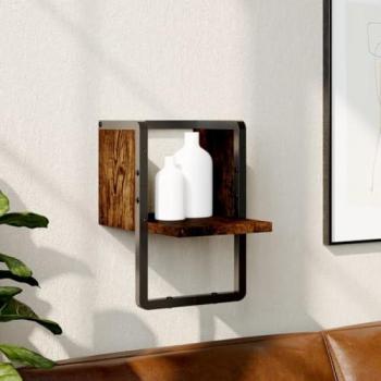 Estante de Pared con Barra 20x25x30 cm Negro, Roble Sonoma y Roble Ahumado - Mueble de Almacenaje Estantería para Oficina, Estudio y Dormitorio