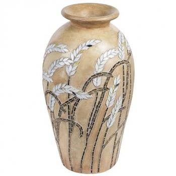Vaso Decorativo Beige de Terracota 54 cm Hecho a Mano con Motivo Floral y Rústico