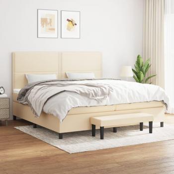 Cama box spring con colchón viscoelástico de espuma, protector, muelles ensacados, adaptable, acolchado reversible, tela color crema 200x200 cm