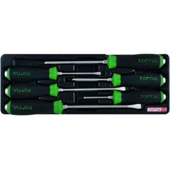 Kit de atornilladores TOPTUL GAAT0602 con 6 piezas (PH1, PH2, PH3, 5.5, 6.5, 8) en módulo de herramientas con refuerzo de espuma bl