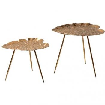 Set de 2 mesas de metal dorado, dimensiones 61x59x52 cm y 51x49x41 cm, elegante y resistente