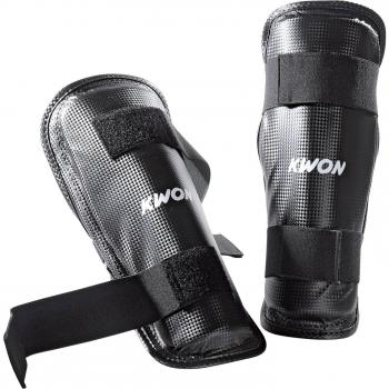 Kwon Evolution Kickboxing Shin Guards - Black, Faux Leather, Easy to Clean, Sizes XXS-XL
