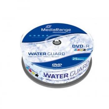 DVD-R 16x MediaRange Waterguard Fotográfico Inkjet Totalmente Imprimible 25 Unidades