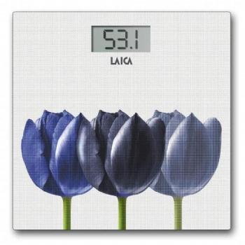 Báscula de Baño Electrónica Laica PS1075W Blanca con Flores Azules, Capacidad Máxima 180 kg