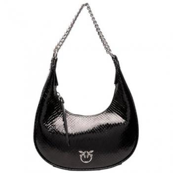 Pinko Brioche Mini Hobo Black-Silver Laminated Leather Bag