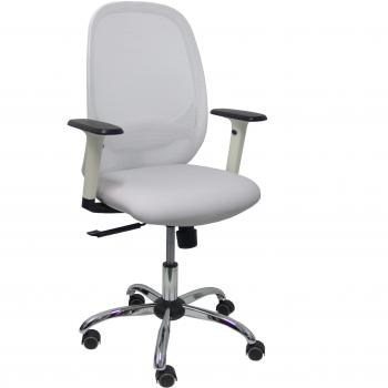 Silla de Oficina Cilanco Malla Blanca, Asiento Similpiel Gris, Brazos Regulables, Base Cromada
