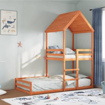 Litera con techo de cera 90x200 cm madera maciza pino marrón