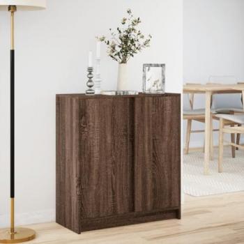 Aparador con LED madera ingeniería marrón roble 77x34x85 cm, bufé, armario de almacenaje, mueble de almacenaje de cocina, mueble aparador
