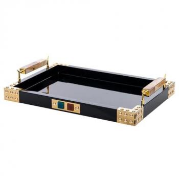 Bandeja Elegante de MDF y Ágata 45x31x8 cm - Centro de Mesa Sofisticado