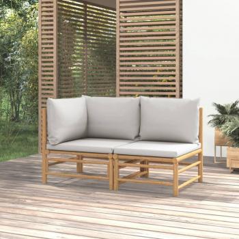 vidaXL Set de muebles de jardín 2 piezas bambú y cojines gris claro