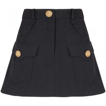 Balmain Women's Buttoned Wool Mini Skirt in Black | Size XS | CF1LA359WC090PA