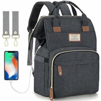 Mochila cambiador para bebé con puerto de carga USB y 2 correas de cochecito multifuncionales, gran capacidad, bolsa de bebé, bolsa de viaje para viajes gris oscuro