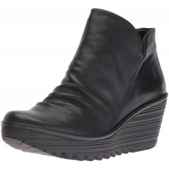Fly London Yip Black Mousse Leather Women's Zip Up Ankle Boots