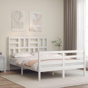 Cama de Matrimonio Redondo Húmedo con Cabecero Blanco Doble en Madera Maciza