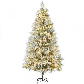 HOMCOM Árbol de Navidad Artificial 180 cm con 300 Luces LED Blancas Cálidas, 577 Ramas, Forma de Ciprés, Base Plegable, Decoración Navideña