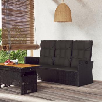 Banco de jardín reclinable con almohadas 173cm Polyrattan negro