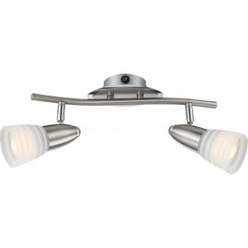 Luz de Techo LED Globo Caleb, Plafón Doble en Metal Níquel Mate y Cristal Opalino, 2xE14 (350 lm)