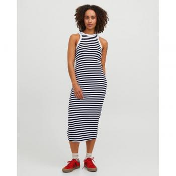Vestido rayas midi rib de tirantes - Mujer