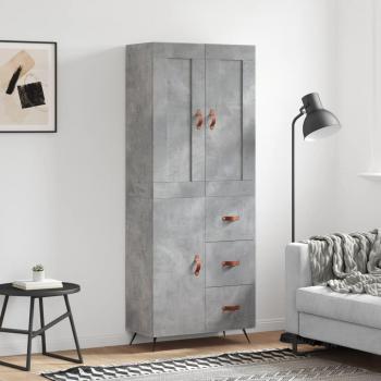 Aparador Alto de Madera Contrachapada Gris Cemento 69,5x34x180 cm con 1 Puerta y 3 Cajones - Mueble de Almacenaje Moderno para Salón