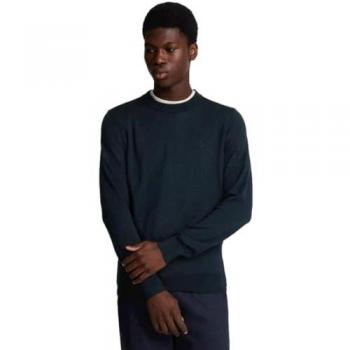 Lyle & Scott Men's Tonal Eagle Merino Crew Neck Jumper in Navy Blue