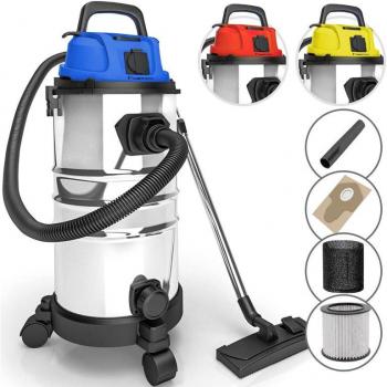 Timbertech - Aspirador Seco y Húmedo 30L, Potencia 1300W, 3 Filtros, Función de Soplado, Depósito de Acero Inoxidable, Multiusos