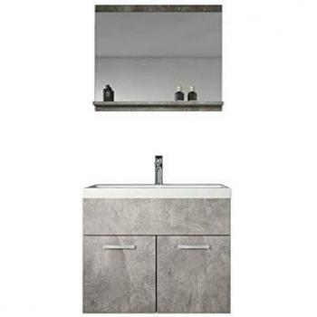 Mueble de Baño Montreal 02 60 cm Gris Hormigón con Espejo y Armario de Almacenamiento