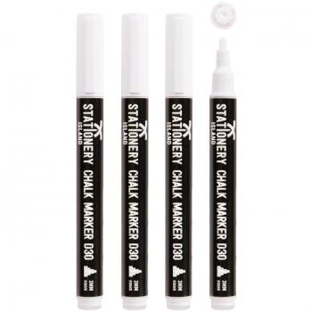 Stationery Island Rotuladores de Tiza Liquida Borrado en Seco, Punta Redonda Fina 3 mm - Paquete de 4 Blancas para Vidrio, Pizarras Blancas Y Pizarras Negro, para el Hogar, la Escuela o la Oficina