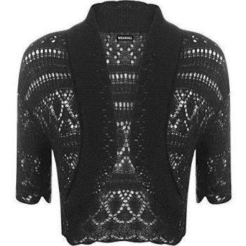 WearAll - Mujeres Shrug del Bolero Hecho Punto Ganchillo Cardigan Top - Negro - 40-42