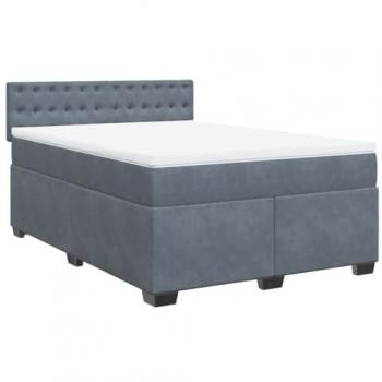 Cama box spring con colchón de terciopelo gris oscuro 140x200 cm