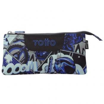Estuche Escolar 3 Compartimentos TOTTO Modelo Tablero Motto, Grande, Dimensiones 22 x 11 x 3.5 cm, Una Cremallera, Tejido Resistente y Repelente a Líquidos, Est