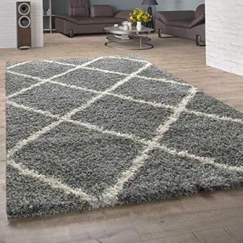 Alfombra Pelo Largo Shaggy Escandinava Rombos Gris 120x170 cm