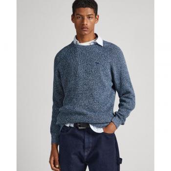 Pepe Jeans Sherwood Jersey de Cuello Redondo para Hombre en Tejido Mouliné Azul Marino