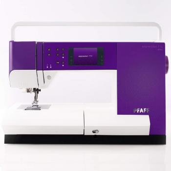 Máquina de Coser Electrónica Pfaff Expression 710 - Características: Pantalla táctil a color, sistema IDT (Doble Transporte), 201 puntos de costura, 7 tipos de ojales automáticos, iluminación LED,