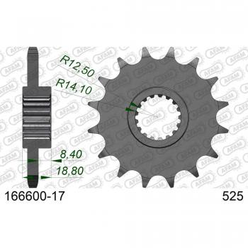 Piñón de acero estándar AFAM 166600-17, compatible con cadena, número de dientes: 17