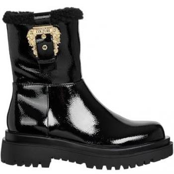 Versace Jeans Couture Women's Mid Boots VA3S69 in Black with Lace-up Design and Faux Fur, Size 7 US