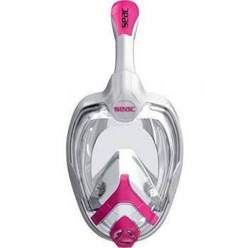 SEAC Unica - Máscara de Buceo Integral para Buceo Full Face 180° con Bolsa para niños y Adultos, Blanco/Rosa, Junior