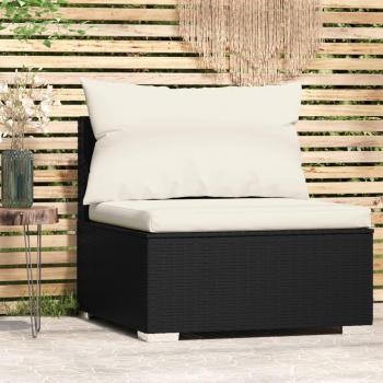 Black Poly Rattan Garden Middle Sofa with Cushions
