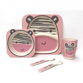 Los niños de 5 piezas Bamboo Dinner set – 100% de fibra de bambú, respetuoso con el medio ambiente, se puede lavar en lavavajillas. Zebra