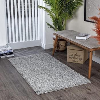 Alfombra Shaggy Moderna Boracay Rectangular 100x200 cm, Pelo Largo, 37 mm de Altura, Suave y Flauschig, Color Gris
